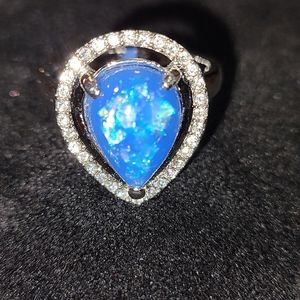 925 Sterling Silver Fire Opal and CZ Ring